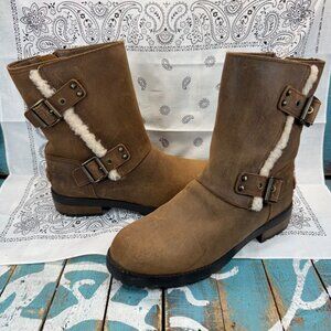 UGG NIELS II WATER RESISTANT Moto Zipper BOOT LEATHER Dove 1095130 Sz 8 Worn 1X